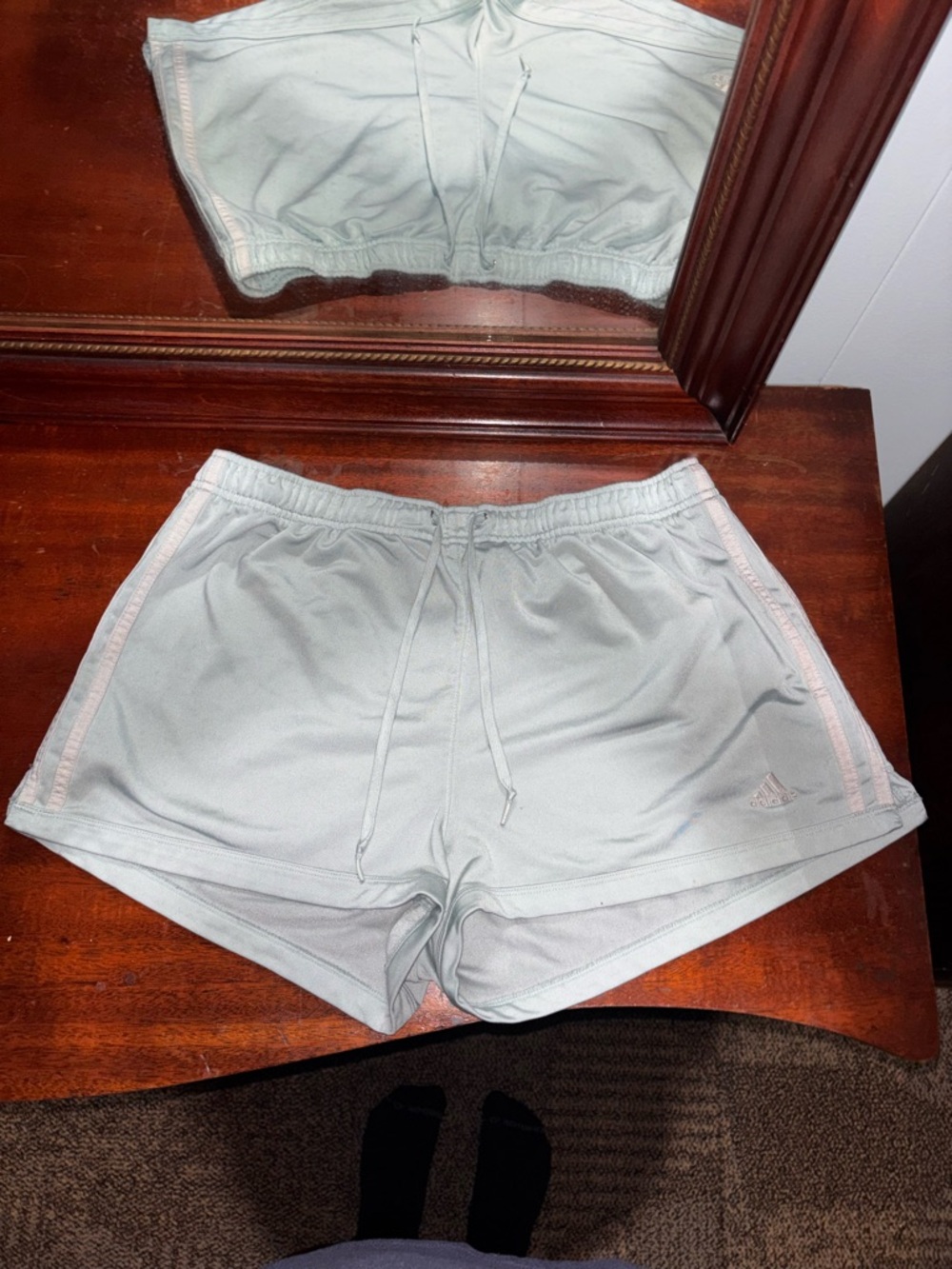 adidas Mint Green Athletic Shorts with Pale Pink Tag Detail